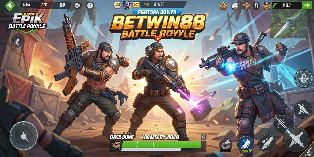 Tampilan aksi menegangkan di BETWIN88, pemain dalam pertempuran Battle Royale.