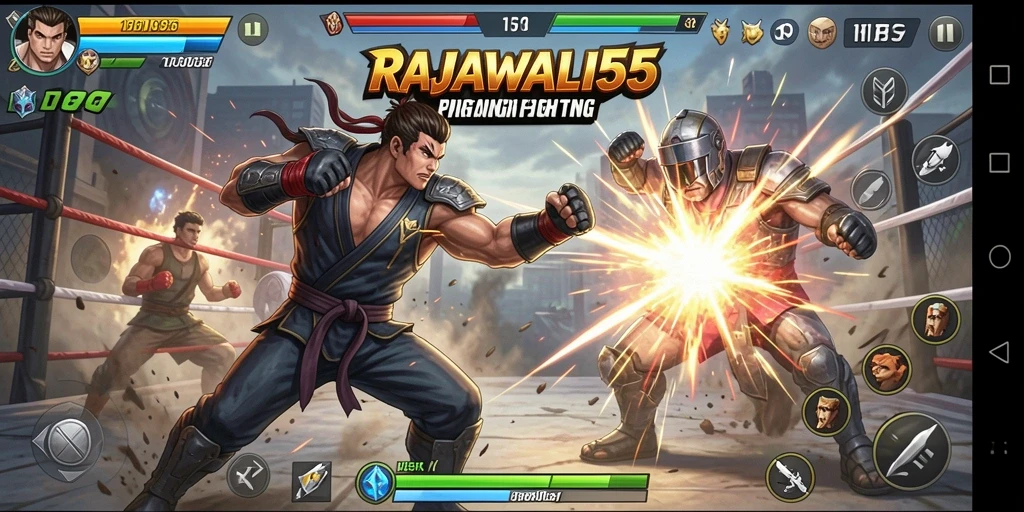 Tampilan gameplay seru dan pertarungan mendebarkan di RAJAWALI55.